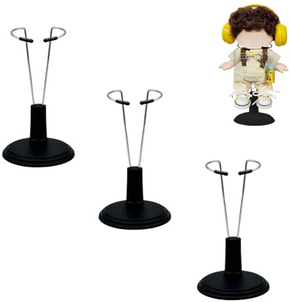Mrltau 3 Stück Puppenständer höhenverstellbar für 15-17 cm Vinyl Plush Dolls, Metall Halterung mit stabilem Sockel, Display Ständer für Schlüsselanhänger-Puppen mit Kleidung (Schwarz)