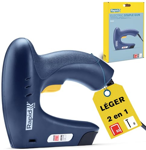 Rapid E100 Elektrotacker für Typ 53 Klammern & Nägel Typ 8 | Leichter Elektrotacker für DIY; Typ 53 Klammern 6-14 mm & Nägel Typ 8 15 mm; Sicherheitsnase; ergonomisch; Kombimagazin