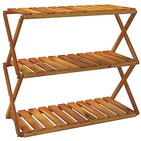 Homvdxl Folding Bookcase, 3-Tier Wood Bookshelf, Open Storage Shelf, Shelving Unit, 70x31x63 cm, for Living Room, Home Office, Dining Room, Garden