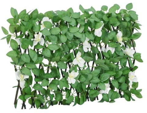 QJBSAVVA Rankgitter mit künstlichem Efeu erweiterbar 5 Stück 20-180x30-40 cm aus Holz und PVC Blätter für Balkon Garten Terrasse Sichtschutz