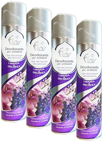 AIR FLOR | Profumatore per Ambienti Spray a Base Acquosa, Lavanda e Orchidea, 300 ml (Confezione da 4)