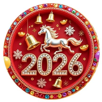 Kühlschrankmagnet 2026 Jahr des Pferdes – Rotes und silbernes Pferd mit goldenen Glocken und Barren, starke magnetische Dekoration für Kühlschrank, Whiteboard, kulturelles Neujahrsgeschenk