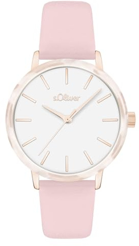 s.Oliver Damenuhr mit Acetat Lünette - 32 mm dezenter Musterung auf der Lünette - hoher analoge Armbanduhr mit Quarzwerk - 3 ATM wasserdicht - Geschenkidee