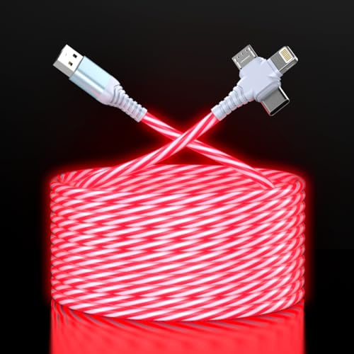 Câble de charge lumineux 3 en 1 avec LED de type C/micro USB pour iPhone, cordon lumineux RVB pour Apple iPhone 15/14/13/12/11 Pro Max/XR/SE, iPad/Android/Samsung, 1,8 m rouge