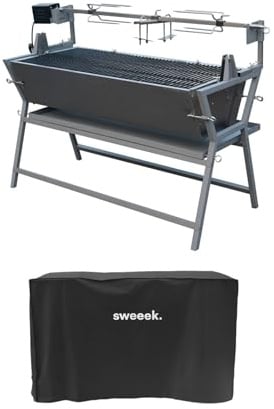 sweeek - Rôtissoire charbon de bois motorisée inclinable en inox avec tournebroche avec housse