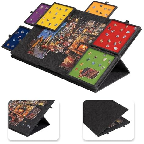 Puzzlebrett mit 6 Schubladen, Neigbares Filz Puzzleboard für 1000 Teile | 2-in-1 Puzzle Tisch mit Ständer und Abdeckung, Tragbarer Puzzletisch, Leicht & tragbar für Erwachsene und Kinder