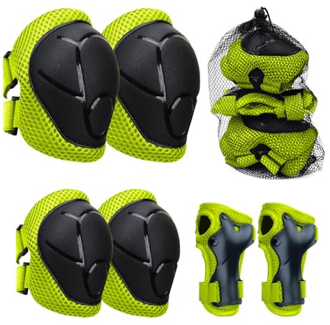 Genouillères 6 en 1 pour enfants - Pour garçons et filles - Avec protection du poignet - Pour les tout-petits de 3 à 8 ans - Pour le patinage, le cyclisme et le skateboard