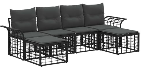 vidaXL Outdoor-Sofagarnitur 6 pcs Schwarz und Dunkelgrau Polyester, Stylische Gartenmöbel, modernes Sofa-Set, wetterfest, bequem, mit verstellbaren Füßen, Lounge für draußen