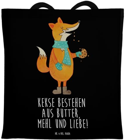 Mr. & Mrs. Panda Tragetasche Fuchs Keks - Geschenk, Weihnachtsliebe, Kekse, Beutel, Jutebeutel, Weihnachtskekse, Strandtasche, Stoffbeutel,