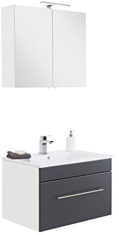 Posseik Badmöbelserie VIVA 75 Badmöbelset 2-teilig, Anthrazit + Weiß, Waschtisch 75,5 cm breit