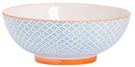 Nicola Spring Fruit and Salad Bowl - Blue - 30cm - Hand Printed Floral China Large Bowl Serving Bowls for Fruit, Dessert, Salad, Noodles, Soup, Pasta, Snacks