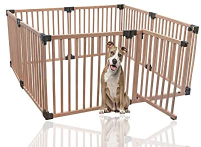 Safetots Tiergehege und Welpentraining-Gehege, 160cm x 160cm, Naturholz, Hundegehege für Haustiere, Hunde und Welpen, Hunde-Spielgehege, Innen-Hundebereich, Einfache Installation.