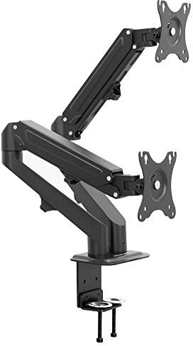 Mount-It! Dual Monitor Desk Mount Stand | Gas Spring Arms Fit 19 21.5 24 27 Inch Computer Screens | VESA 75 100 Compatible | C-clamp Base Black