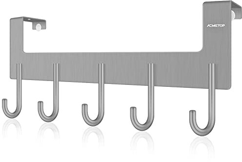 ACMETOP Over Door Hooks, Heavy Duty Over Door Hanger, Aluminum Over Door Coat Hooks Storage for Coat, Towel, Bag, Robe, Brush Finish (Matter Grey, 5 Hooks 1Pcs)