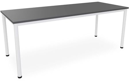 Dila GmbH Schreibtisch/Besprechungstisch in verschiedenen Größen und Farben weißes Metallgestell Konferenztisch (B: 200 cm x T: 80 cm, Anthrazit)