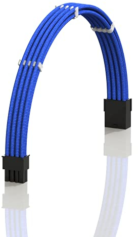LINKUP - AVA 30cm PCI-E 8 Pin (6+2) GPU PSU Power Supply Braided Sleeved Custom Mod PC Extension Cable w/Combs | Strong & Stiff Design | Single Pack | 300mm - Blue