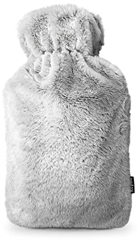 KEPLIN Large Hot Water Bottle with Cover - 2 Litre, Merano Grey | Thermal Rubber Bottle Covered with Extra Cosy Premium Faux Fur | Fleece Cover for Extra Warmth and Comfort