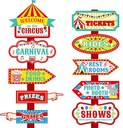 Skylety 20 Pieces Circus Carnival Party Direction Signs Circus Sign Decor Circus Welcome Signs for Birthday Showman Themes Party Decoration Accessories