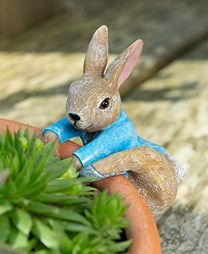 Pot Buddies Beatrix Potter Peter Rabbit Climbing Figure Plant Pot Hanger - Handmade Garden Ornament - Decorative Flower Planter Figurine for outdoor or indoor use.
