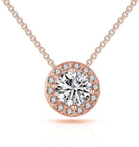Philip Jones Rose Gold Plated Halo Necklace Created with Zircondia® Crystals