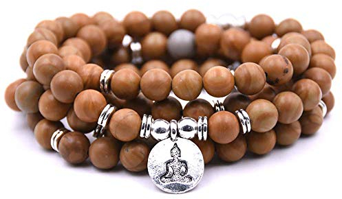 Self-Discovery Natur, 108 Perlen, Mala, Armband, Halskette, Schmuck, Meditation, mit Yoga-Charme, One Size, Holz
