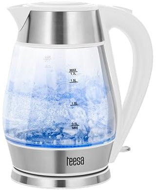 Teesa kabelloser Wasserkocher TSA1512W 1,7 l, Glas, im Betrieb beleuchtet, weiß