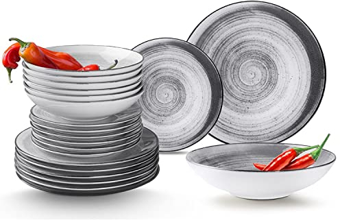 konsimo Vajilla para 6 personas - Juego de platos LINARI Modern 18 piezas - Vajilla - Servicio y vajilla - Juego de servicio para la familia - Platos - Gris