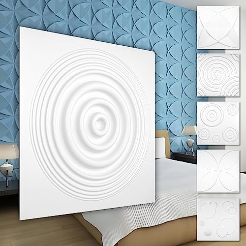HEXIM 3D Wandpaneele, PVC Kunststoff weiß - Kreis Design Paneele 50x50cm Wandverkleidung (2QM HD075) Qualität Dekor Schlafzimmer Deckenplatten