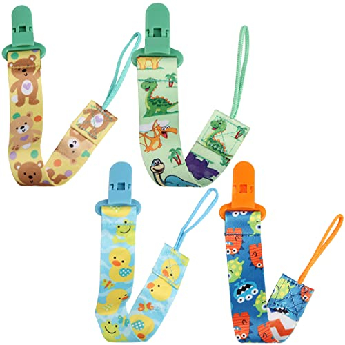 MenYiYDS Confezione da 4 catene per ciuccio in cotone ciuccio per neonato catene per ciuccio ragazzo e ragazza catene per ciuccio per cordoncino con clip neutre