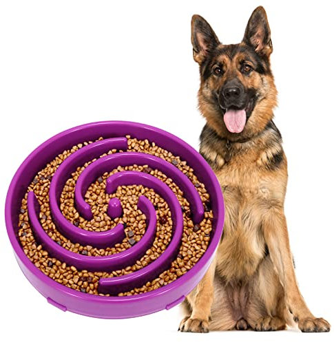Large Pet Slow Feeder Dog Bowl, Slow Eating Dog Bowl Fun Puzzle Feeding Bowl Non Skid Bloat Stop Dog Food Bowl Interactive Maze Bowl Purple