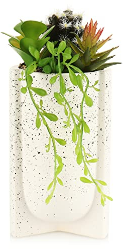 com-four® Kunstpflanzen im Blumentopf - täuschend echte Dekopflanzen im Keramik-Topf - Kunstblumen für Balkon und Büro - dekorativer Pflanztopf (1 Stück - Größe XL - weiß)