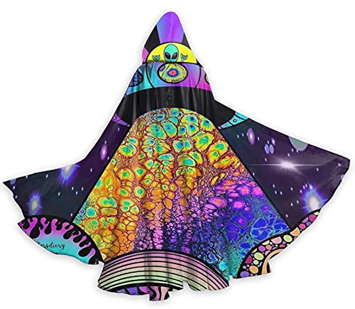 Capa con capucha púrpura Galaxy Alien sentado en platillo volador, capa con capucha OVNI, capa con capucha para adultos, capa larga para Halloween, mujer, para adultos, para Navidad, carnaval