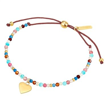 Eastside Damen Armband Textil braun Apatit Turmalin Granat Amazonit blau rosa grün blau Herz Edelsteinarmband
