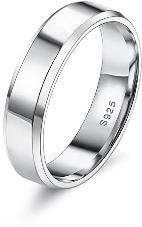 Krfy S925 Silber Ring für Damen Männer 18K Weißgold Plattiert Plain Daumen Finger Ring poliert Aussage Versprechen Verlobung Ewigkeit Ehering Ringe Frauen Komfort Fit 3mm 4mm 5mm 6mm