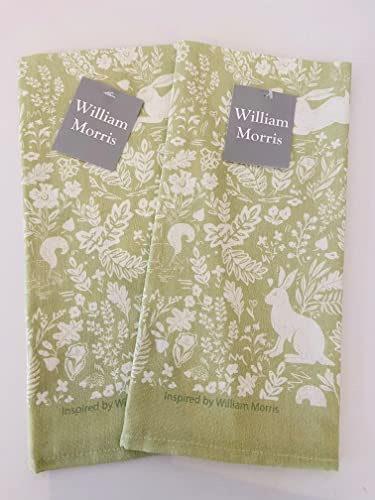 Forest Life Animals 100% Cotton 2 x Kitchen Tea Towels 50cm x 70cm William Morris Gallery in Green