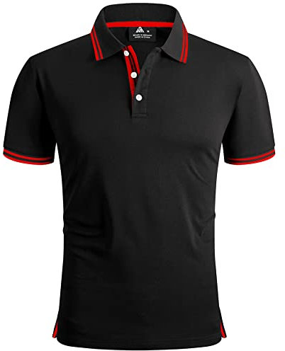 SwissWell Poloshirt Herren Kurzarm Atmungsaktiv Golf Tennis Sport Polo Shirts Sommer Freizeit T-Shirt Schwarz und rot L