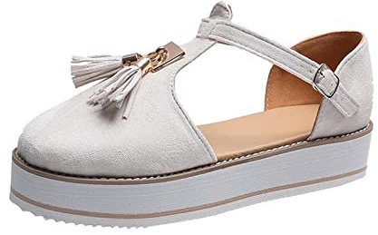 Susenstone Sandale Femme Été Talon Compensé Chic Bout Fermé Sandale Plateforme Romaines Plage Fête Chaussure Bout Fermé Espadrille Confortable Élégant Chaussure Elégant de Vacances Plage 40 EU Blanc