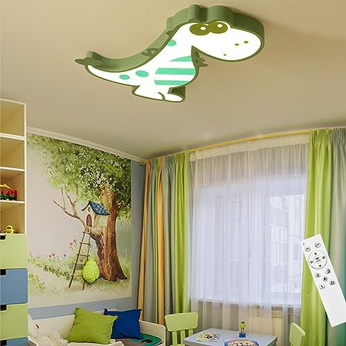 DOCJX LED Kinderzimmerlampe Deckenleuchte Cartoon Moderne Dinosaurier Deckenlampe Dimmbar Kinderlampe Fernbedienung 36W Junge Mädchen Schlafzimmerlampe Hängeleuchten Wohnzimmer Lampen Color : Green