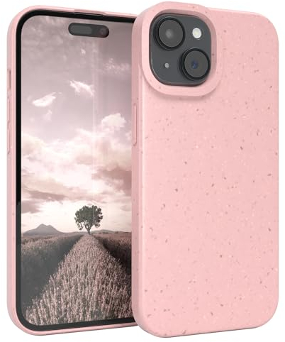 EAZY CASE Bio Handyhülle kompatibel mit iPhone 15, nachhaltiges Bio Case, Schutzhülle biologisch abbaubar, TPU Slimcover Hülle mit Kameraschutz, aus Pflanzenfasern, Pink