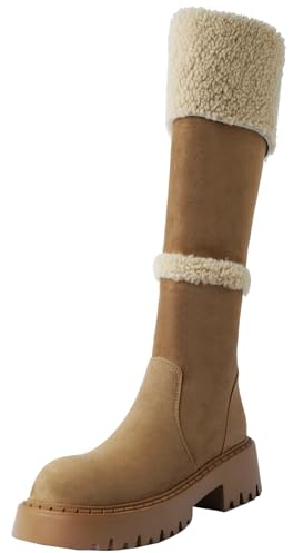 Cocey Stivali da donna alti al ginocchio in pelle scamosciata con cerniera laterale per l'inverno, albicocca, 35 EU