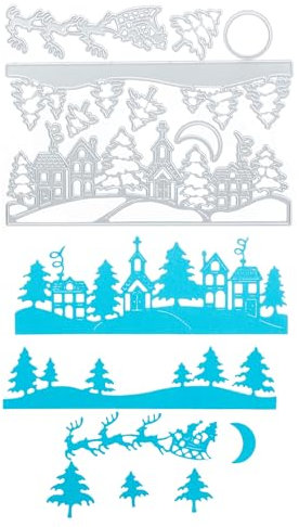 Stanzenshop Stanzschablone: Zauberhaftes Winterdorf mit idyllischer Kirche - Perfekt für liebevolle Bastelprojekte in der kalten Jahreszeit.