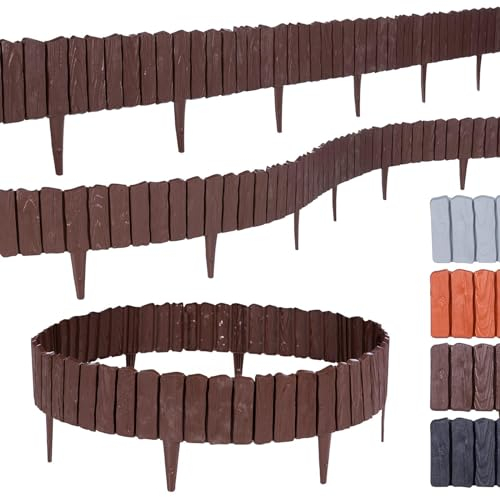 BooGardi Rasenkante Kunststoff Holzoptik 4 Farben 57cm x 12,5cm 5er/10er/20er Set · Braun 5er Set · Flexible Beeteinfassung · Beetumrandung Garten · Mähkante Raseneinfassung