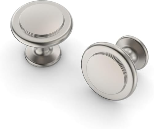 Amerdeco 10 Pack Brushed Satin Nickel Cabinet Knobs Single Hole Zinc Alloy | Smooth Feel, Vintage-Inspired Design, Screws Included, Kitchen Cabinet Hardware, for Cupboards, Drawers and Dressers