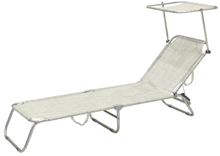 VIRSUS Lettino Prendisole Pieghevole con Tetto Parasole 3664, Misura 180x55x90 cm, Tessuto Textilene, Struttura Metallo Tubolare da 18mm, per Spiaggia, Piscina, Giardino, Peso Max 120kg (Grigio) -(F)