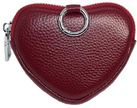 BAWAKO Petit portefeuille en cuir en forme de cœur - Porte-clé pour la monnaie - Petites choses - Porte-monnaie pour bien-aimé, porte-monnaie, rouge bordeaux, Porte-monnaie