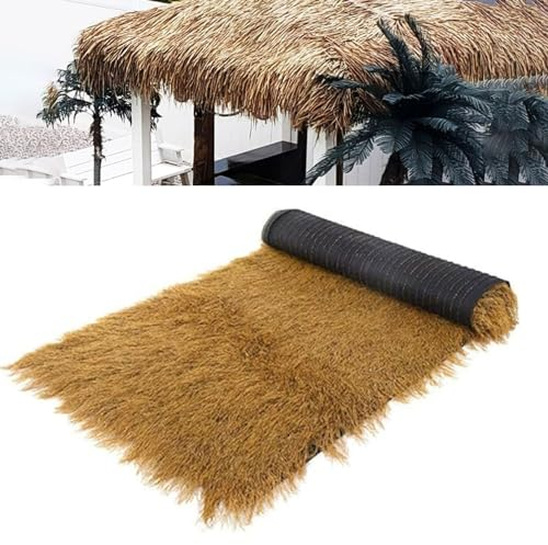 Techo De Paja Artificial Para Techos, Palma Sintética Ignífuga, Rollo De Techo De Paja Mexicana Utilizado Para Beach Hawaiian Tropical Garden Party Deco(Size:0.5*5m(1.64*16.4ft),Color:Amarillo oscuro)