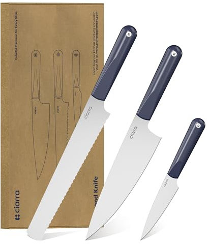 CIARRA Kitchen Knife Set, 3 Pcs Knife Set with Ultra Sharp Blade and Ergonomic Soft Handles for Precision Cutting, Includes Bread Knife, Chef's Knife&Utility Knife, Ideal for Home&Professional Use