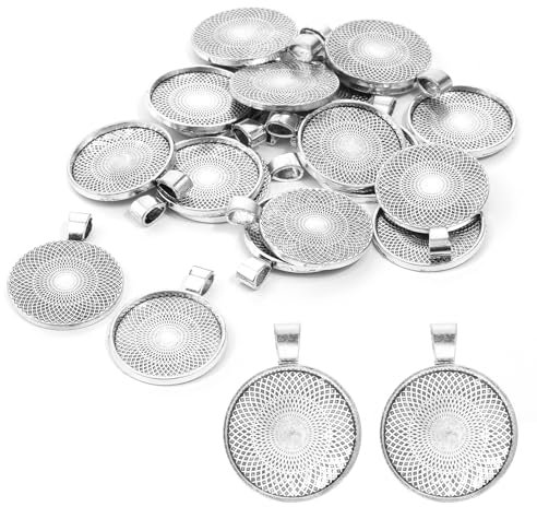 25 Stück Runde Lünette Rohlinge Tabletts Anhänger Cabochon, Anhänger Tablett 25mm Kettenanhänger Zum Befüllen Für Schmuckherstellung, Handwerk, Halskette Glas Cabochon Kuppel Fliesen Klar Cameo