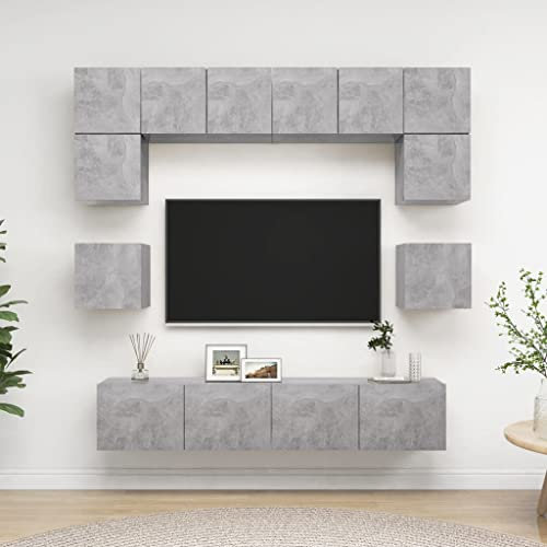 agnixnaf Set di Mobili Porta TV 8 pz Grigio Cemento in Legno Multistrato,Mobile per TV