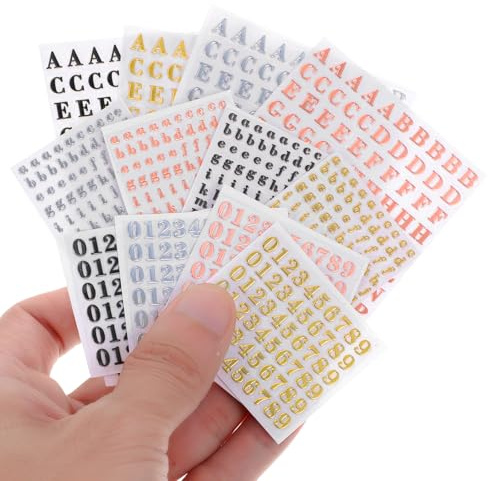 12Sheets Small Letter Stickers for Scrapbooking, 0.25-0.5cm Mini Alphabet Stickers Self-Adhesive Epoxy Number Letter Nail Stickers, Tiny Letters Stickers for Keyboard Manicure DIY Crafts (4Colors)